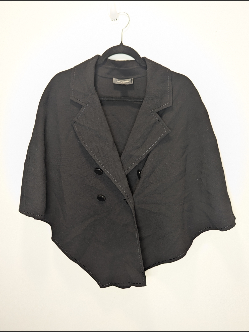 St. John Women's Black Double Breasted Cape Size Large Wool Quiet Luxury Layers